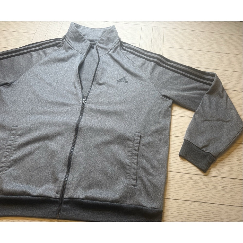 Adidas Mens Long Sleeve Stripe Full Zip Track Jacket Heather Gray/black Sz XL - Picture 5 of 6